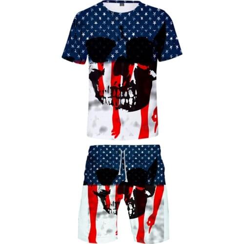 Mens Sets Hot US Independence Day patriot 3D Print Tshirt and Beach shorts Set Summer High quality Trendy Sets