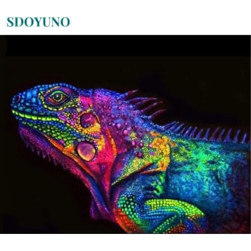 SDOYUNO pictures by numbers 60x75cm DIY Painting By Numbers Frameless Colorful chameleon Home Decor Digital Painting On Canvas