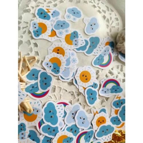 35-90 PCS\SET Cute Cartoon Weather Expression Sunny Cloud Rainbow Stickers in the Diary Ablum Scrapbook Label Stationery Journal