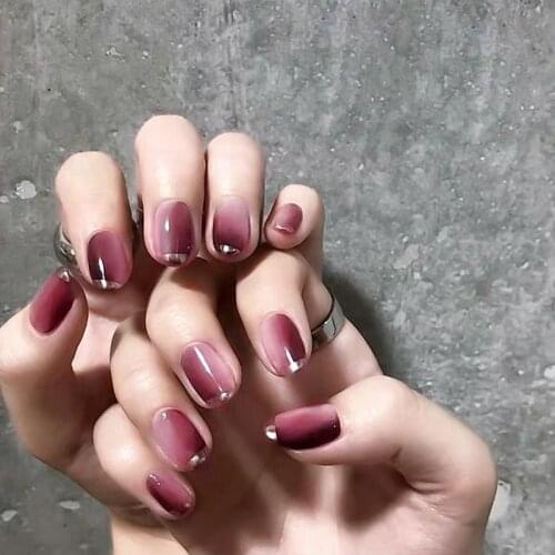 24pcs European And American Round Silver Wear Nails Popular Gradient False Nails Finished Nails DN23