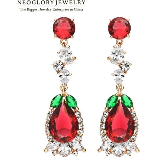 Neoglory Austrian Rhinestone Rose Gold Color AAA Zircon Drop Earrings Brincos For Women 2020 New Engagement Jewelry New QC