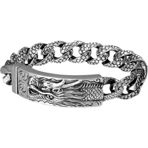 2020 new real solid S925 silver bracelet for men retro Thai silver domineering personality punk phoenix dragon men bracelet