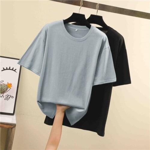 Solid Color Tops T-shirt Female Casual O-neck Short-sleeved Womens Loose Plus Size Korean Style 2021 T-shirt Women Candy colors