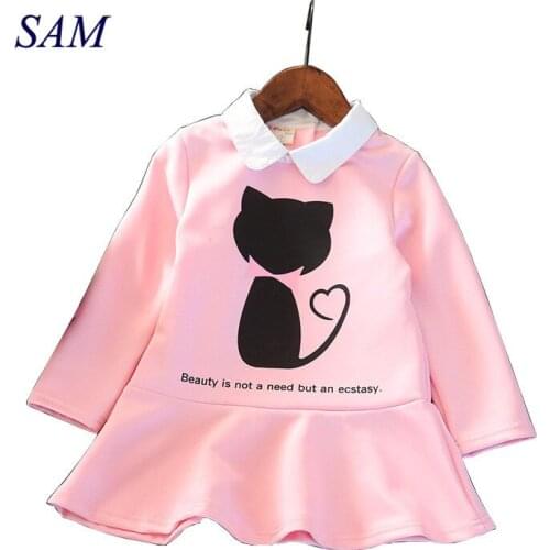 Princess dress autumn new girls doll shirt collar dresses childrens cartoon cat long sleeve cute dress clothes vestido infantil