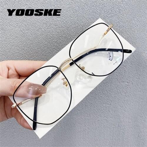 YOOSKE Transparent Eyeglasses Frames for Women Computer Blue Light Glasses Frame Ladies Irregular Curved Legs Metal Spectacles