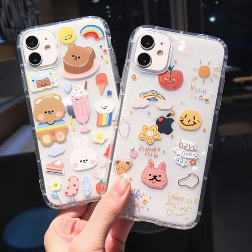 Cute Cartoon Bear Smile Clear Phone Case For iPhone 11 Pro Max XS XR X 12 Mini 7 8 Plus SE2020 Shockproof Transparent Soft Cover