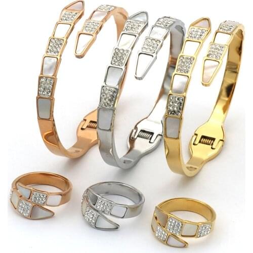 PZ Stainless Steel Wedding Jewelry Finger Crystal Rings set for Women New Lover Cubic Zirconiajewelry set Engagement Party Whol