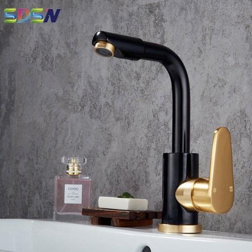 SDSN Black Basin Water-mixer Bathroom Basin Faucet Hot&cold Kitchen-tap Deck Mounted Bath-mixer for Bathroom Sink Luxury Design
