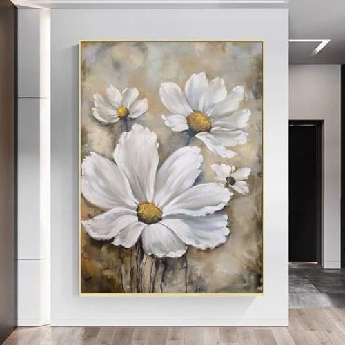 Thick oil painting 100% Handmade Oil painting Abstract Minimalist White Flower Art Canvas Abstract Wall Art For Living Room