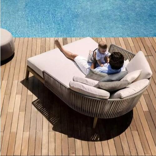 Outdoor sun lounger outdoor daybed aluminum with teak wood