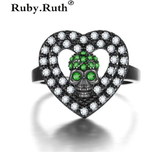 Vintage Gothic Heart Skull Black Rings for Women Girl Fashion Engagement Zircon Crystal Ring Jewelry Gift Dropshipping