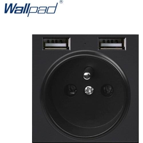 Wallpad Luxury 2 USB EU French Socket Outlet Function Key For Wall White And Black Plastic Module Only
