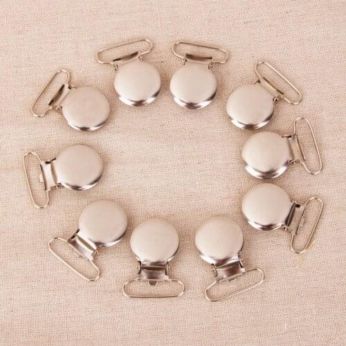 10 Pcs Dummy Pacifier Holder Flat Round Face Clasps Suspender Garment Clip Buckle Sewing Tools Silver Tone