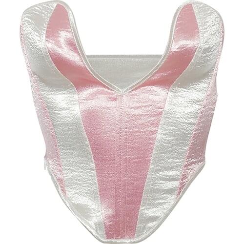 Women Summer Tank Tops, Match Color V-Neck Sleeveless Backless Triangle Tube Tops for Girls, Pink White