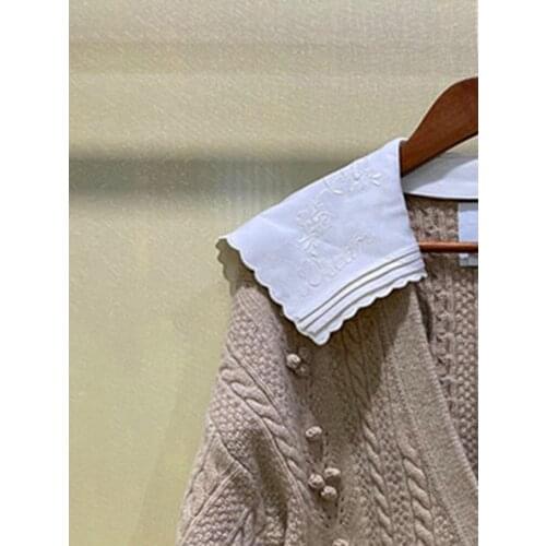 Women Sweater 2021 Fall and Winter Apricot Sailor Neck Sweater Cardigan Loose Retro Jacket