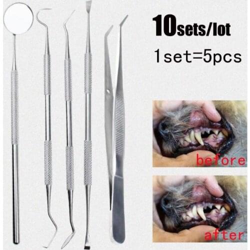 10Sets/lot Dog Except Dental Calculus In Addition To Bad Breath Teddy Cleaning Oral Dental DIY Medical Pet Tools 5-piece Suit