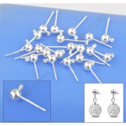 100PCS Lot Wholesale 925 Sterling Silver Fine Jewellery Findings Real Pure 925 Silver Stud Earring Ear Pin 3MM Ball Beads Head