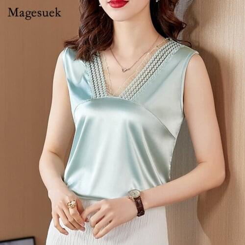 2021 Summer Women Sleeveless Blouse Solid Lace Hollow Out Embroidery Blouse Elegant Thin Plus Size Female Clothing Blusa 15489