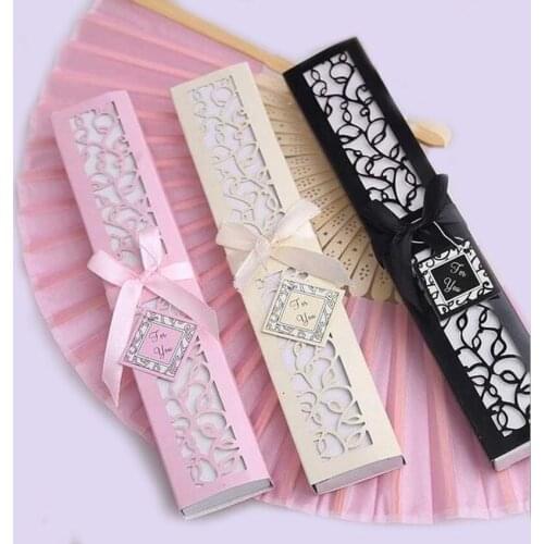30pcs/lot Custom Folding Fan Personalized Bride & Grooms Name & Date Silk Wedding Dance Hand Fan with Gift Box Party Favors