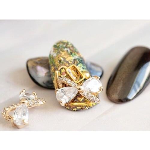 5pcs/lot 3D Gold/Silver/Red/Blue metal Zircon Nail art Decoration Bow luxury zircon crystal series nail Accessories Charms