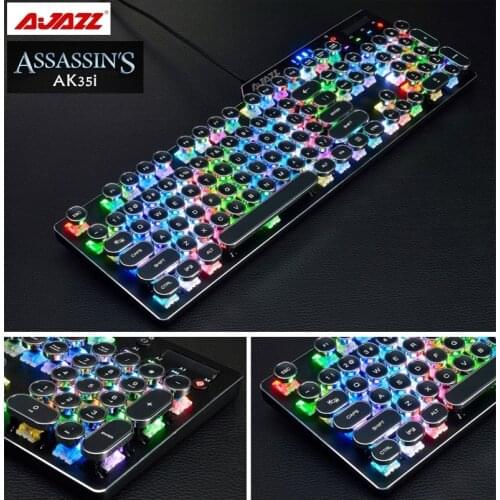 Ajazz AK33i USB Wired Punk Typewriter Multimedia Macro Programming Mechanical Gaming Keyboard PBT/ABS Luminous Keycaps