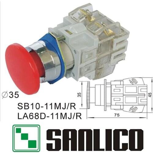 Emergency stop switch mushroom head push button switch SB10(LA68D LAY3)-11MJ/R momentary spring return