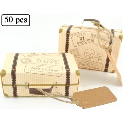 Free Shipping 50 X Mini Suitcase Candy Box With Card Wedding Gift Box Birthday Party Deco Supply