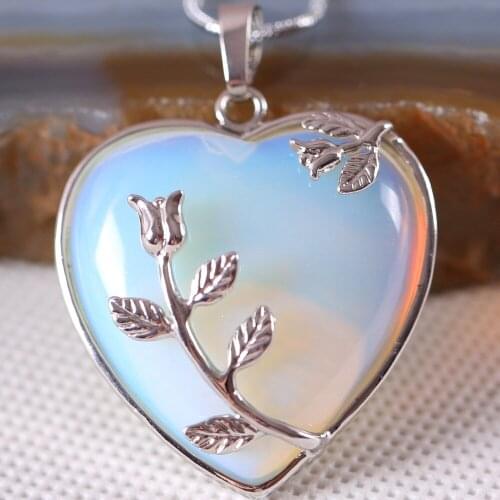 Free Shipping Fashion Jewelry 33X33X9MM Natural Stone Bead Heart Light Blue Opal Pendant 1Pcs With Chain 18inches K303