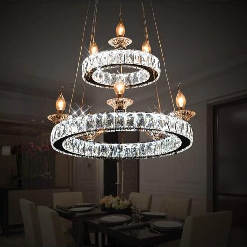 Large Luxury K9 Crystal LED Chandelier Lighting Fixture Rings Dimond Pendant Hanging Indoor Lamp Stair Hall E14 Chrome Cristal