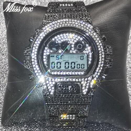 Full Diamond MISSFOX Decorate LED Men Wristwatch Luxury Classic Designer Black Digital Watches Hip Hop Iced Out G-Shock Clocks