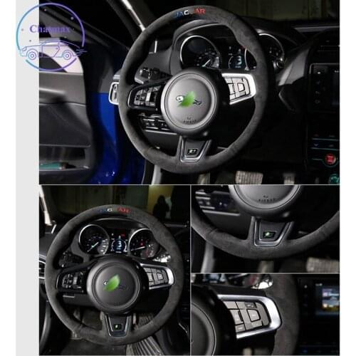 Embroidery Steering Wheel Cover for Jaguar XE XF XJ XK E-Pace F-Type Suede Leather Hand Sewing Wrap DIY Stitchwork Holder