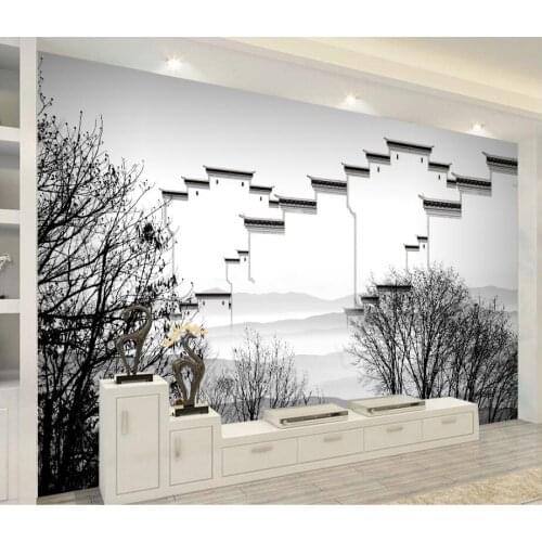 CJSIR Custom Wallpaper Home Decorative Murals Chinese Jiangnan Water Township Ink Painting TV Background Wall 3d Wallpaper