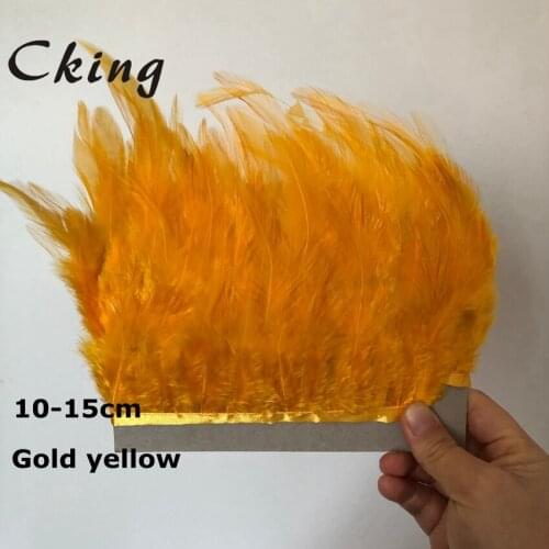 Cking wholesale 5 meters gold yellow rooster coque feather trim 10-15cm chicken feather fringes for wedding decorations