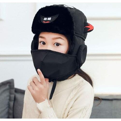 Kids Winter Bomber Hats Children Russian Cartoon Earflap Windproof Trapper Hat Boys Girls Snow Ski Balaclava Caps with Mask