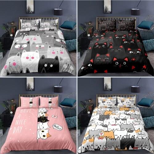 Children Cartoon Cute Cats Bedding Sets 3D Print Duvet Cover Twin Single Size Luxury Quilts Bedspread 220x240 Pillowcase 50x75cm