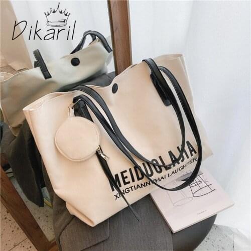 Dikaril Large Women Canvas Bags Women Tote Shoulder Bag With Coin Purse Women Crossbody Bags Ladies Casual Handbags sac a main