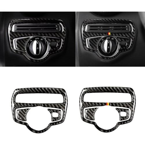 For Mercedes Benz C Class W205 C180 C200 C300 GLC260 3pcs Carbon Fiber Headlight Switch Frame Cover Sticker Trim
