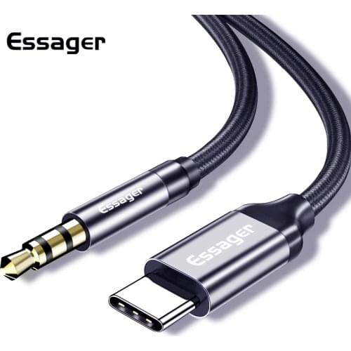 Essager USB Type C to 3.5mm Jack Male AUX Audio Cable USBC Adapter For Headphone Headset Aux Cord For Samsung S20 S10 Xiaomi