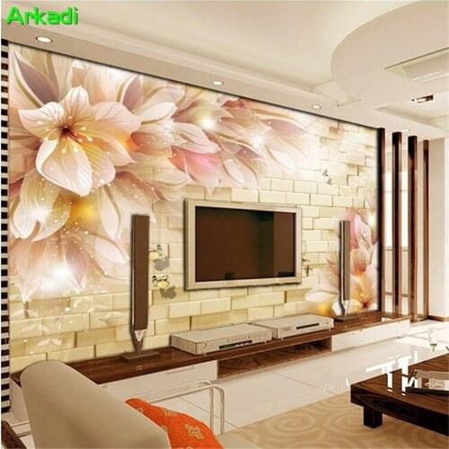 European 3D modern living room TV background warm flower sofa background wallpaper bedroom bedside background wallpaper