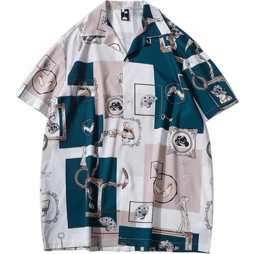 Hawaiian Flower Shirt Mens Vintage Casual Loose Hong Kong Style Beach Vacation Couple Short Sleeved Shirts Camisas Para Hombre