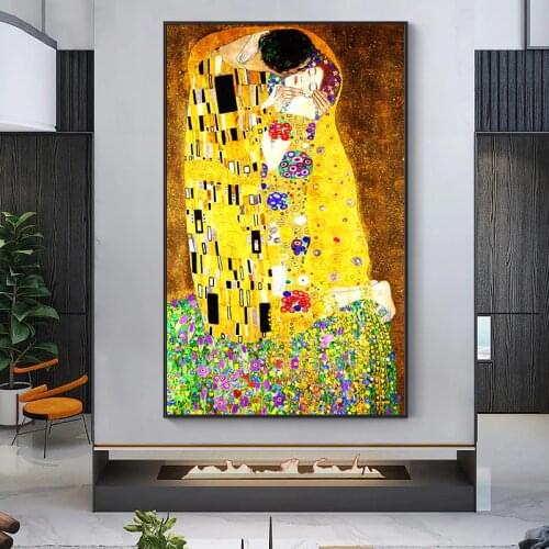 Gustav Klimt Kiss Abstract Canvas Painting Prints and Posters Famous Reproductions Wall Pictures for Living Room Decor
