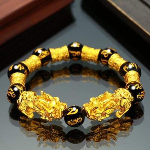 Imitation 999 Color Fabulous Wild Animal Couple Bracelet Fashion Temperament Men and Women Imitation Sand Gold Obsidian Jewelry