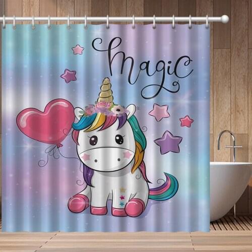 Custom Waterproof Shower Curtain Set Cute Unicorn Home Decor Bathroom Curtain Polyester Fabric Background Wall Decor With Hooks