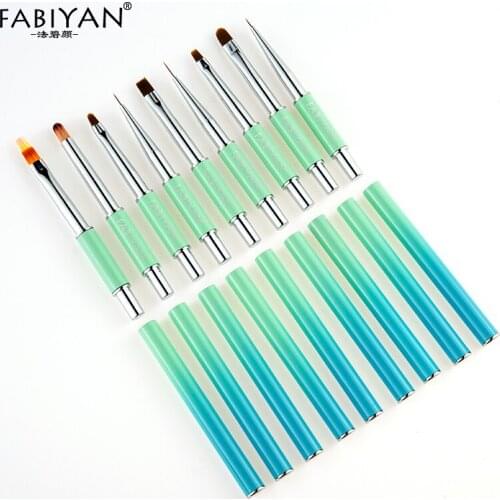 Nail Art Brush Detachable Metal Flat Carving Pen Gradient Powder Builder Painting Drawing Line Stripe Liner Tips Tools Manicure