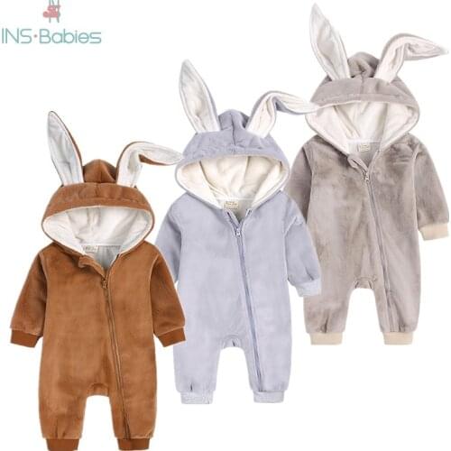 Newborn Baby Winter Romper For Boys And Girl Thickened Clothes With Big Ear Ins Long Sleeve Jumpsuits Zipper Warm Pajamas Infant