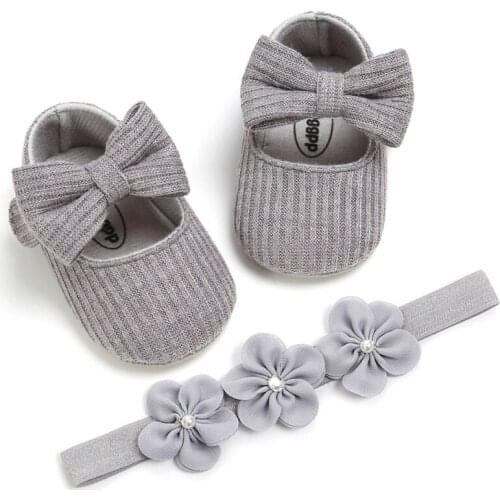 0-18M Baby Shoes Set Soft Sole Cotton Crib Anti-slip Walkers Prewalkers+Headband Girl Princess Shoe