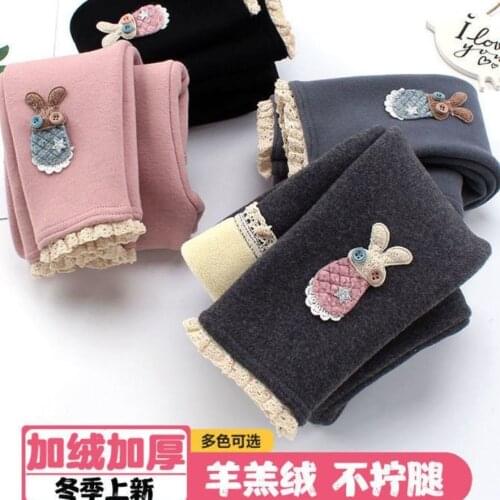 2021 Autumn Winter Leggings for Girls Pants Children Thick Warm Trousers Girls Fleece Warm Elastic Waist Cotton Leggings W338