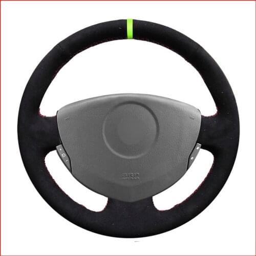 MEWANT Black Suede Leather Steering Wheel Cover for Renault Clio 2 2001-2005 Dacia Sandero 2008 2009 2010 2011 2012