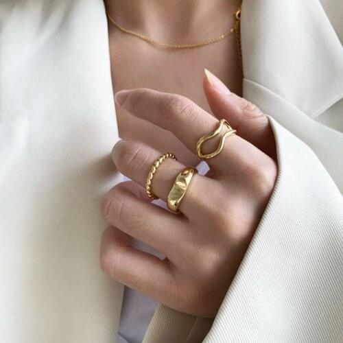 SRCOI Trendy Irregular Geometric Twist Ring Simple Metal Design 3-Piece Combination Ring Women Party Jewelry Accessories