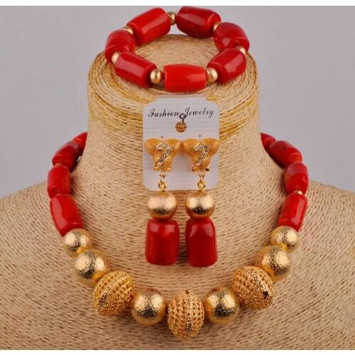 Fashion African Bridal Jewelry Sets Costume Choker Red Coral Jewelry Sets For Women Free Shipping Nigerian Jewellery